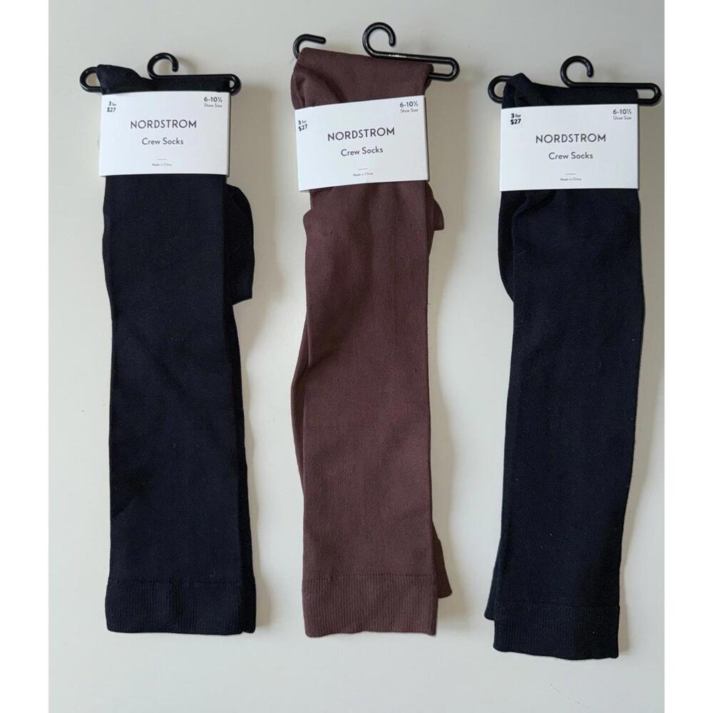 3 Pairs Nordstrom Black  Brown  Variety Knee High Crew Socks O/S One Size NEW